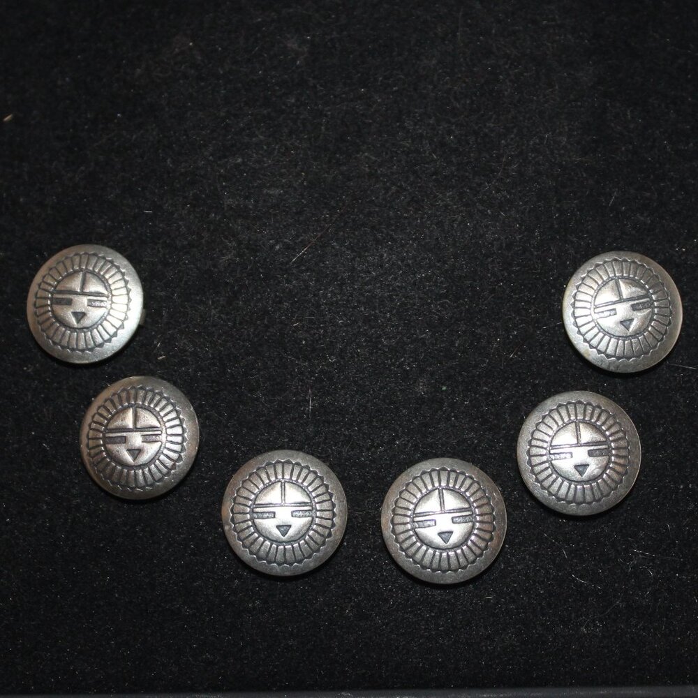 Silver BUTTON COVERS (6) 1980s Native American Sunface Zuni Navajo